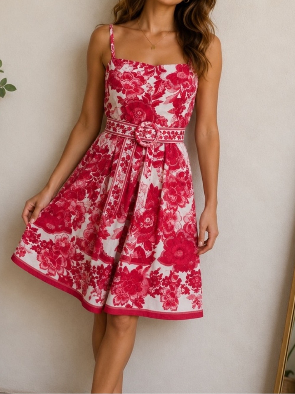 Joie Red White Floral Mini Sundress Women’s Size 8 Cotton Belted
